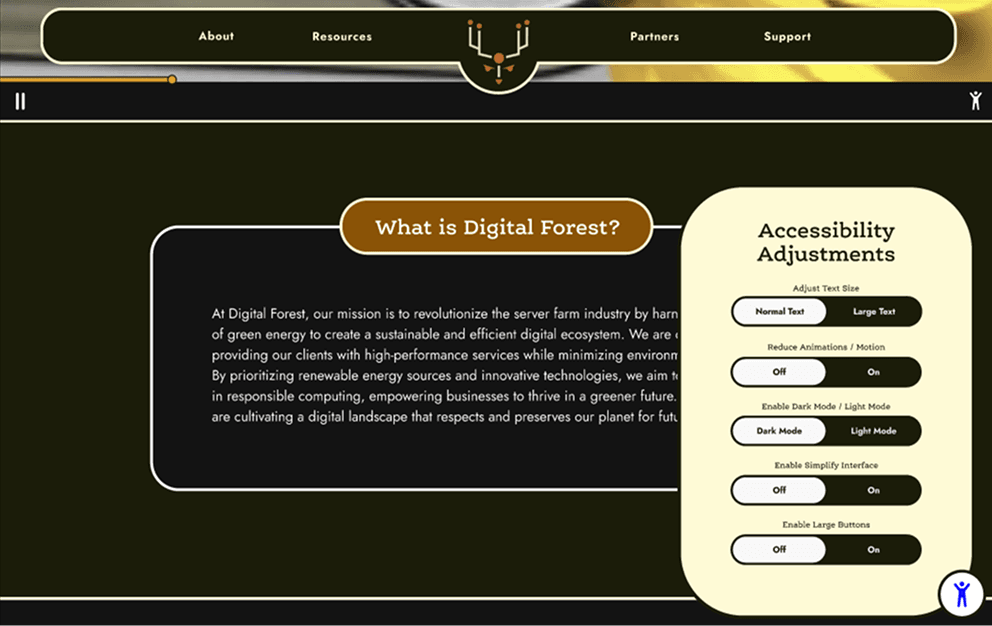 Homepage with dark mode enabled.