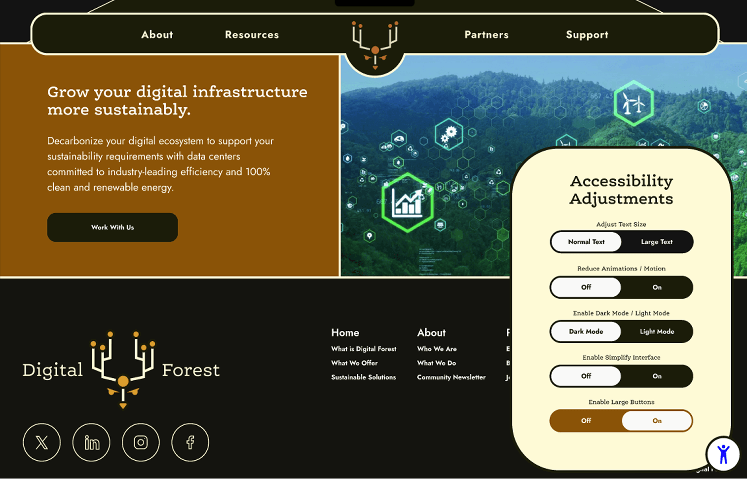 Page with large buttons enabled