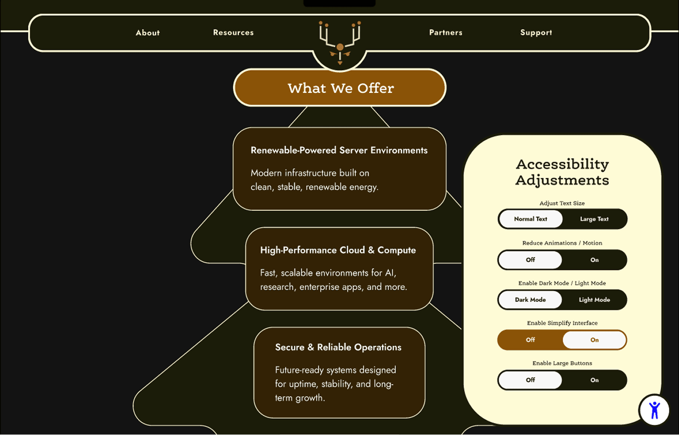 Homepage with simplified interface on.