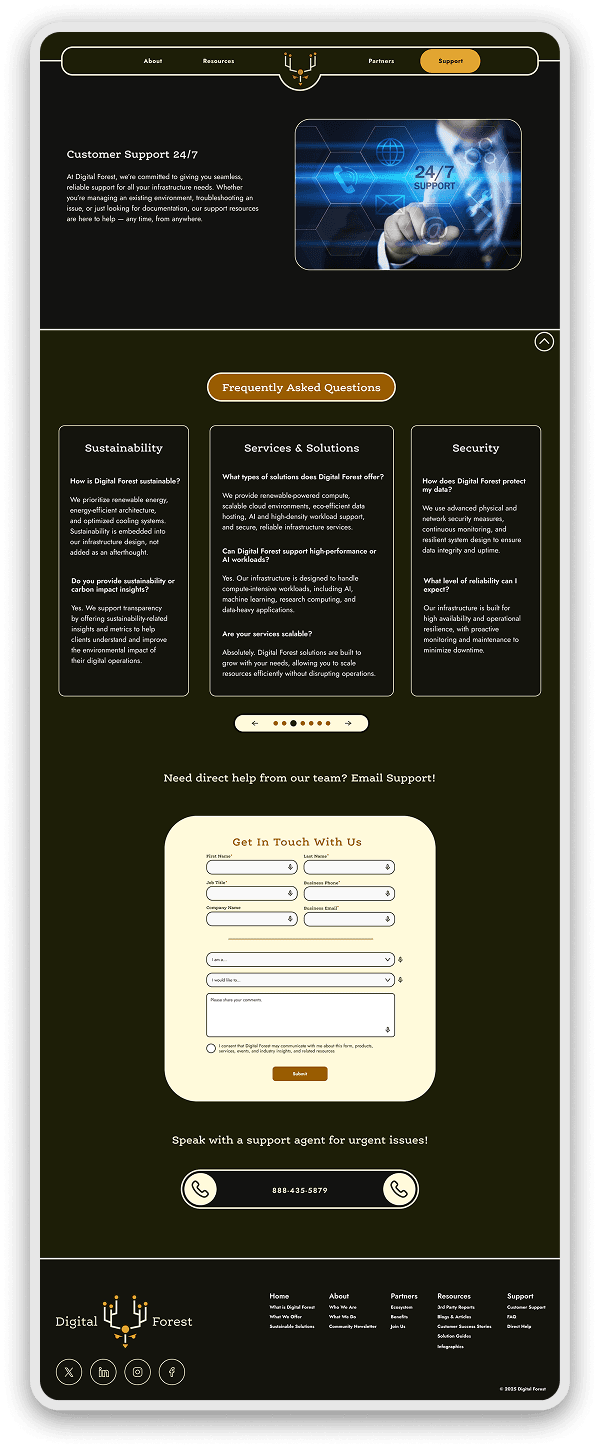 Support page for digital forest