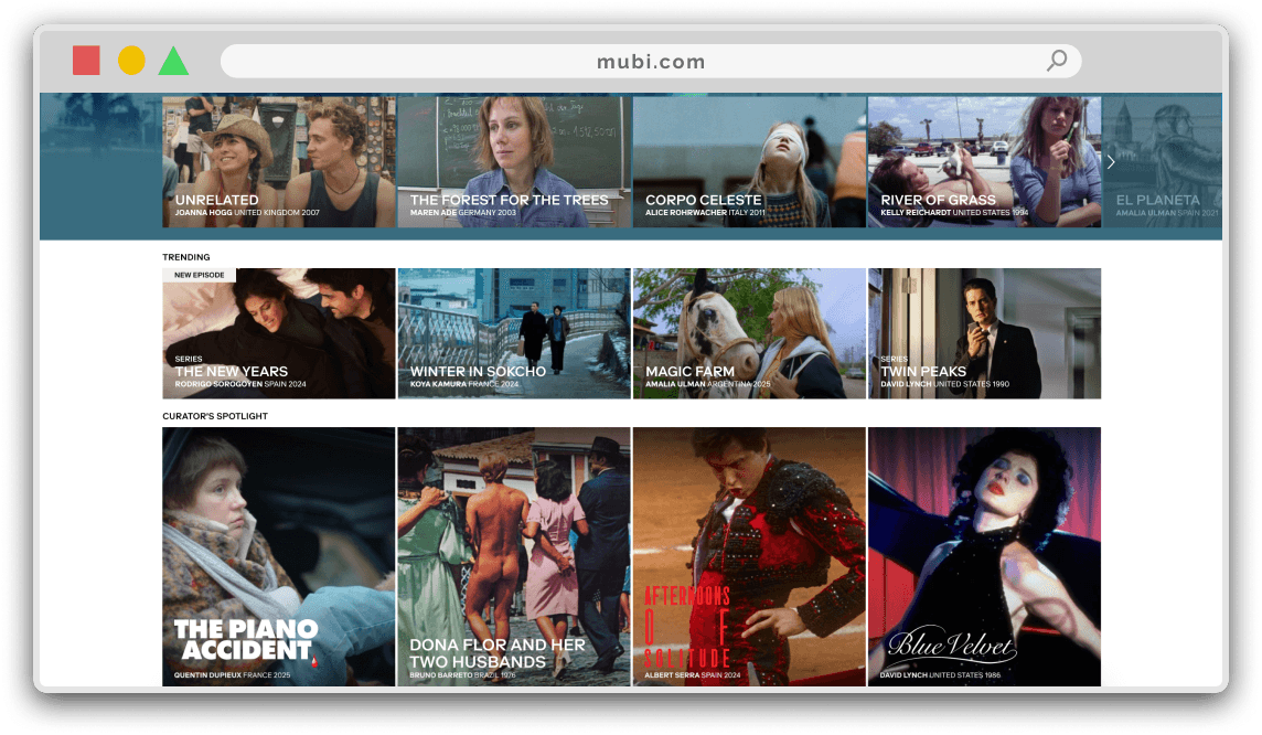 Mubi landing page example.